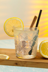 close-up of refreshing lemonade glass