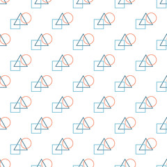 Geometric Seamless Pattern with Triangles, Squares, Circles on White Background. Endless Texture or Rapport for Page Fill, Paper, Cloth, Linen, Upholstery.
