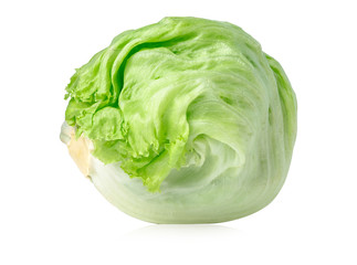 Green Iceberg lettuce cabbage on white background with clipping path.
