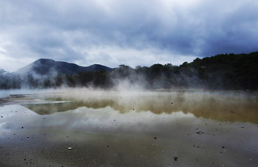 Steam above a geothermal lake