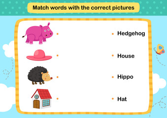 Match words with the correct pictures illustration, vector