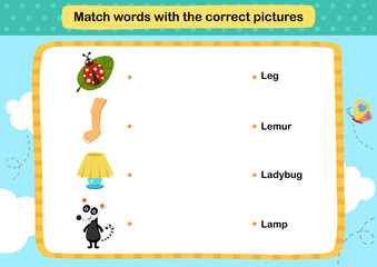 Match words with the correct pictures illustration, vector