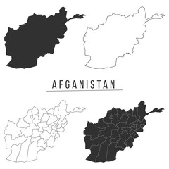 Afganistan map. The country in the form of borders with regions. Stock vector illustration isolated on white background.