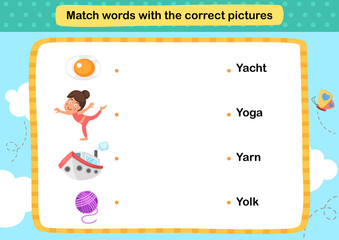 Match words with the correct pictures illustration, vector