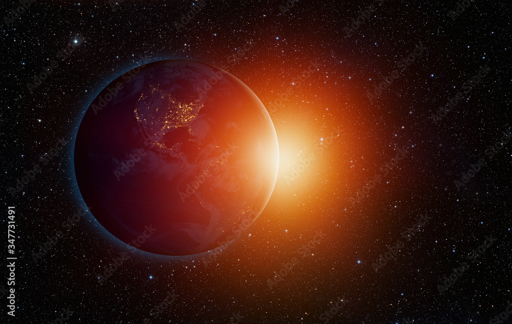 Poster planet earth with a spectacular sunset 
