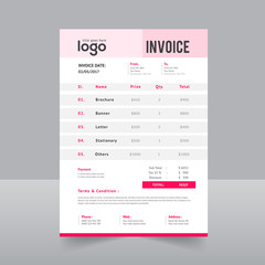 Professional invoice template design in minimal style.