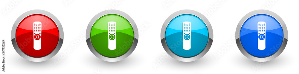 Poster tv remote control silver metallic glossy icons, television concept set of modern design buttons for 