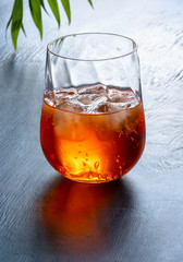 Classic Negroni cocktail with ice cubes