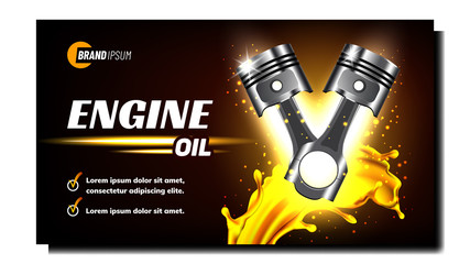 Car Engine Repair Service Promo Banner Vector. Engine Metal Material Piston Automobile Detail On Creative Advertising Poster. Machine Motor Cylinder Steel Part. Mockup Realistic 3d Illustration