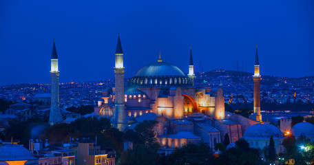 Fototapeta na wymiar Hagia Sophia Museum at twilight blue hour - Istanbul, Turkey