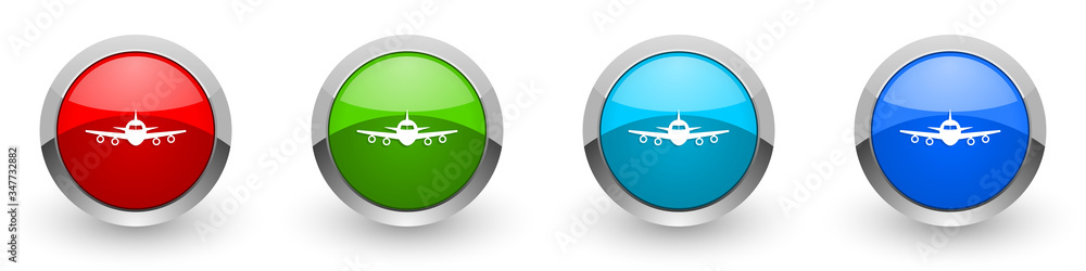 Aufkleber flight silver metallic glossy icons, plane, aircraf concept set of modern design buttons for web, in