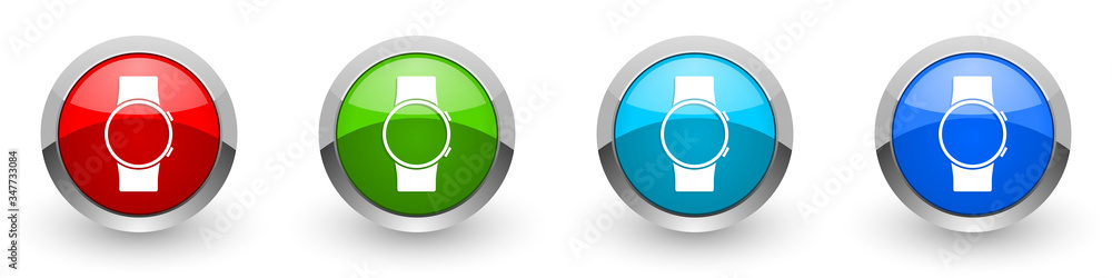 Aufkleber smartwatch silver metallic glossy icons, smart watch concept set of modern design buttons for web, i