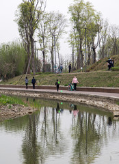 people on the lake in chengdu,china