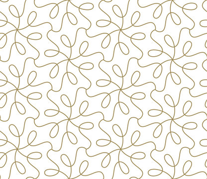 Seamless Pattern With Abstract Geometric Line Texture, Gold On White Background. Light Modern Simple Wallpaper, Bright Tile Backdrop, Monochrome Graphic Element