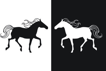 Yin yang background with two horses. Black and white horse.