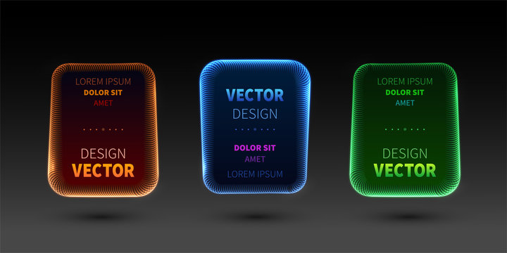 Neon banner frames set, glowing abstract shapes. Digital graphic for brochure, website, flyer, print, poster, other design.