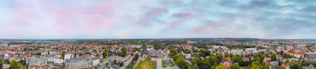 Aerial view of Darmstadt Orthodox Church at sunset