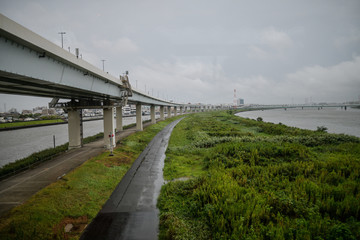 Elevated road parallel to the river