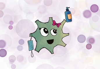 Illustration of corona virus, children character