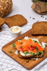 Sandwich with salmon for breakfast