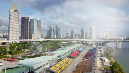 Fototapeta premium Singapore aerial skyline from city ferrys wheel