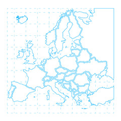 Blue contour of detailed europe map on white
