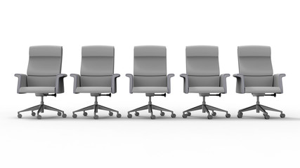 3D rendering - office chairs in a line on white background