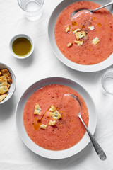 Tomato soup on rmarble table