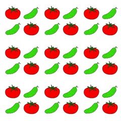 Tomato and cucumber, drawing. Raster illustration