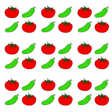 Tomato and cucumber, drawing. Raster illustration