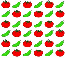 Tomato and cucumber, drawing. Raster illustration