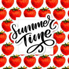 Summer time Seamless pattern of watercolor strawberries - vector illustration