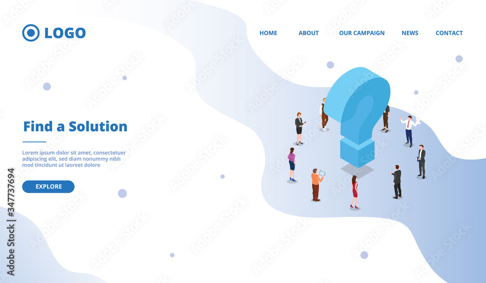 Poster find a solution to solve business problem concept for website template or landing homepage site
