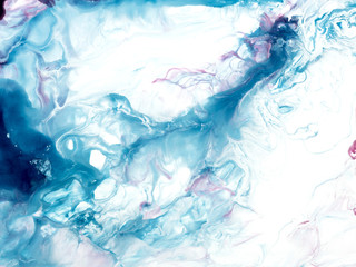 Fototapeta na wymiar Blue creative abstract hand painted background, liquid marble texture