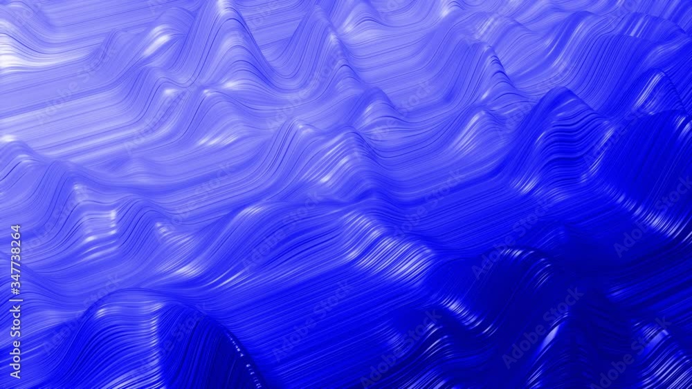 Poster beautiful abstraction of waves on surface like fabric folds or waves on liquid, blue color gradient,