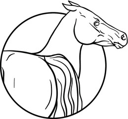 horses portrait vector illustration. coloring page