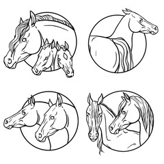 horse vector illustration. set 4 coloring page