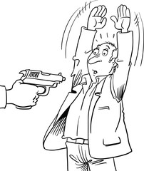 The robber threatens with a gun 