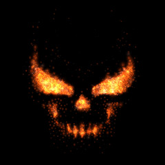 Skull fire realistic flame particles, vector illustration.