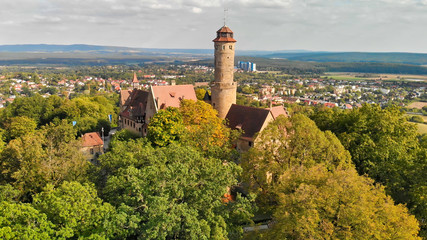Fototapeta na wymiar Aerial view of Bamberg Altenburg Castle on a sunny day, Germany