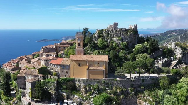 France, Aerial view of Eze on the french riviera, a typical village in the south of France