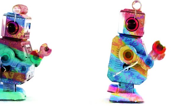 Happy love robots marching inline 
