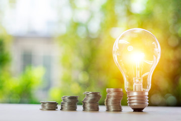 Light bulb with coin
,Saving, accounting and financial concept,
