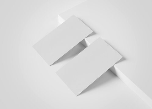 Two white US business card Mockup on white background 3D rendering