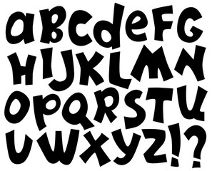 Playful quirky English alphabet with capital letters, question and exclamation sign. Paper cut English letters and punctuation sign - 347740227