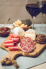 Red wine and charcuterie assortment