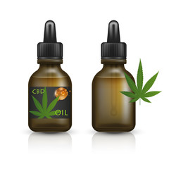 Realistic brown glass bottle with cbd oil.