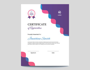 Vertical Colored Pink and Purple Waves Certificate
Letter Size 8.5 x 11 with .125 Bleed