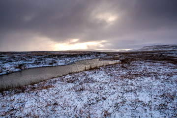 Snowy landscape in Iceland Higtlands in late October.