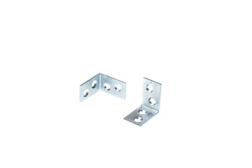 Set of metal 90 degree fixating bracket with four holes, isolated on white background